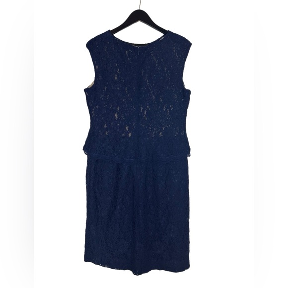 Lauren Ralph Lauren Evening Blue Lace Midi Dress 18 Sleeveless - Picture 2 of 4